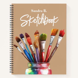 Personalisiert Artist Paintbrush Tan Sketchbook Notizbuch