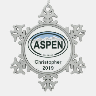 Personalisiert Aspen Colorado Rocky Mountain Urlau Schneeflocken Zinn-Ornament