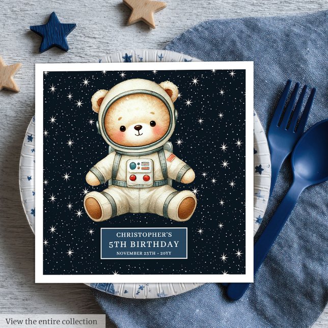 Personalisiert Astronaut Teddy Napkins Baby Dusche Serviette (Personalized Astronaut Teddy Napkins Baby Shower Boy)