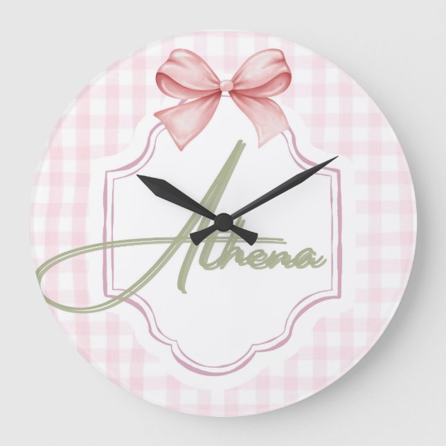 Personalisiert Athena Baby Girl Kinderzimmer Bow&G Große Wanduhr (Vorderseite)