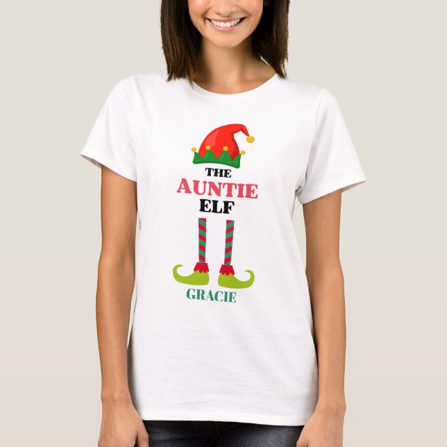 Personalisiert Auntie Elf Holiday T-Shirt (Vorderseite)