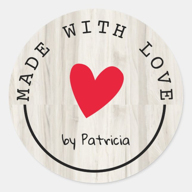 Personalisiert aus Liebe-Rot-Herz-Leichtholz Runder Aufkleber (Vorderseite)