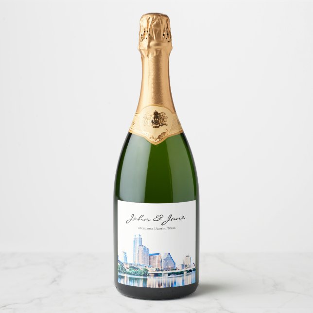 Personalisiert Austin Texas Wedding Sparkling Wine (Vorderseite)