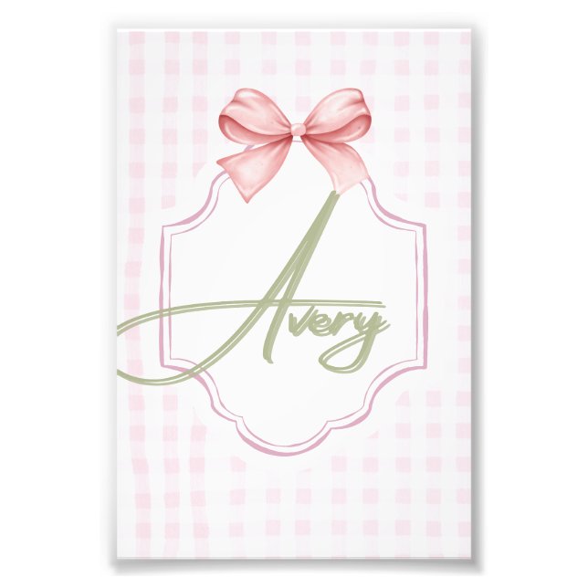 Personalisiert Avery Baby Girl Kinderzimmer Bow&Gi Fotodruck (Vorne)