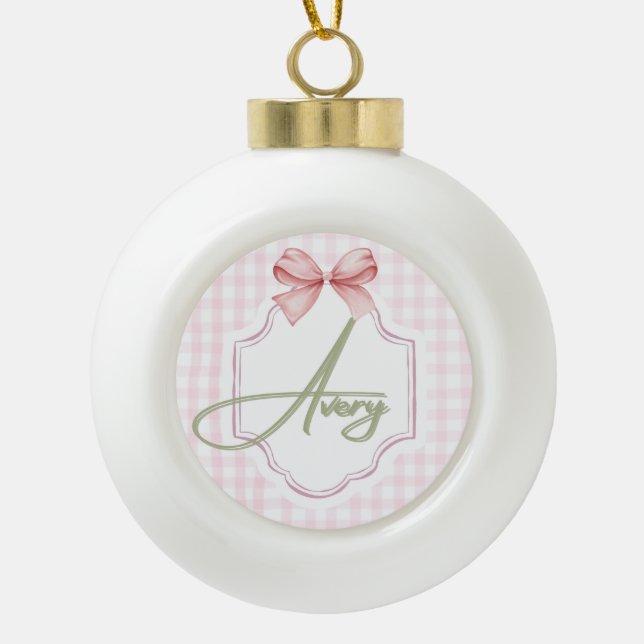Personalisiert Avery Baby Girl Kinderzimmer Bow&Gi Keramik Kugel-Ornament (Vorderseite)