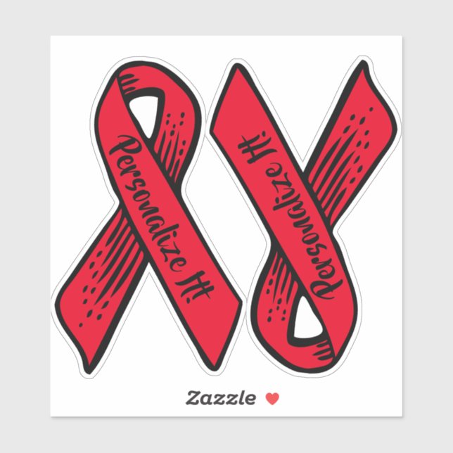 PERSONALISIERT Awareness Ribbon Graphic (rot) Aufkleber (Blatt)