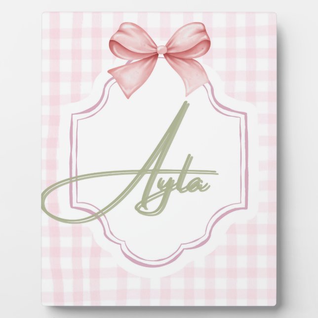 Personalisiert Ayla Baby Girl Kinderzimmer Bow&Gin Fotoplatte (Vorderseite)