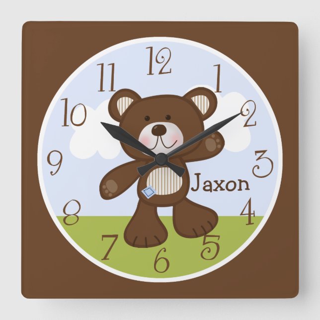 Personalisiert B ist für Bär/Teddy Bear Kids Clock Quadratische Wanduhr (Vorderseite)
