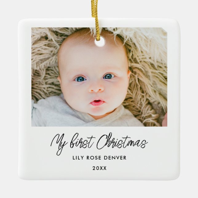Personalisiert Baby 1. Foto Weihnachten Keramikornament (Vorderseite)