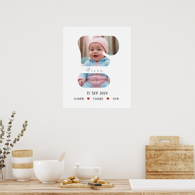 Personalisiert Baby Alphabet Letter - F - Poster (Küche)