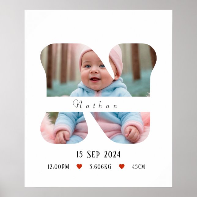Personalisiert Baby Alphabet Letter - N - Poster (Vorne)