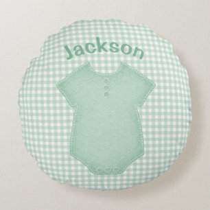 Personalisiert Baby Anzug Kariert Gingham Kinderzi Rundes Kissen