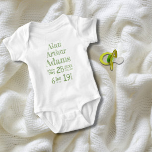 Personalisiert Baby Birth Stats Bodysuit Green Strampler