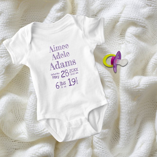 Personalisiert Baby Birth Stats Bodysuit | Lila Baby Strampler (Von Creator hochgeladen)