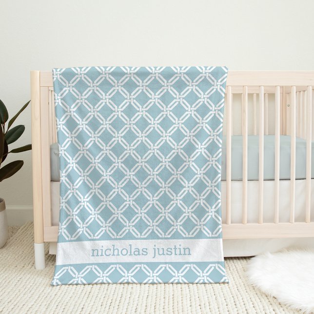 Personalisiert Baby Blue and White Geometric Fleecedecke (Von Creator hochgeladen)