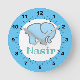 Personalisiert Baby Blue Elephant Runde Wanduhr