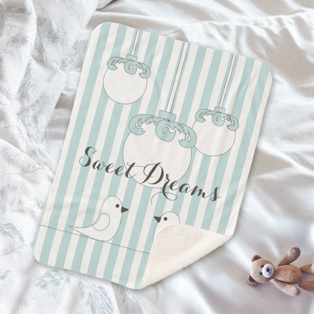 Personalisiert Baby Blue Strip Niedliche Vögel Kin Sherpadecke (Von Creator hochgeladen)