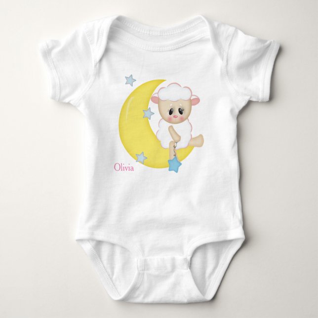 Personalisiert Baby Bodysuit Baby Lamb Crescent Mo Baby Strampler (Vorderseite)