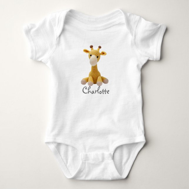 Personalisiert Baby Bodysuit Crochet Giraffe Strampler (Vorderseite)