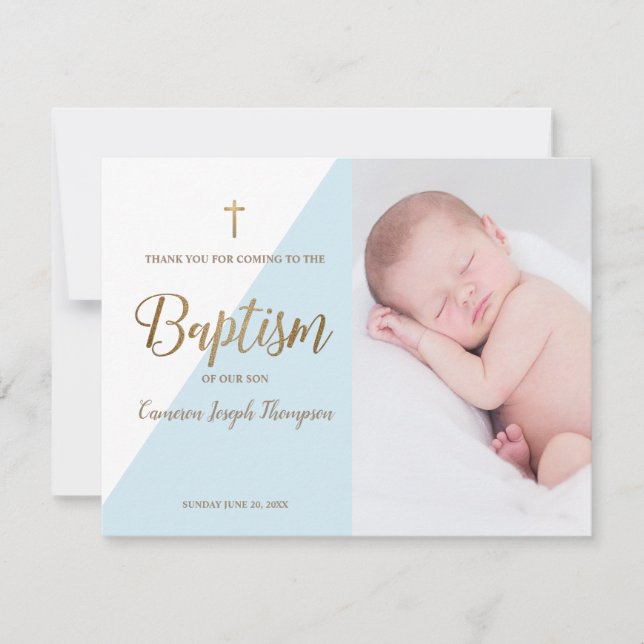 Personalisiert Baby Boy Blue Foto Taufe Vielen Dan (Vorderseite)