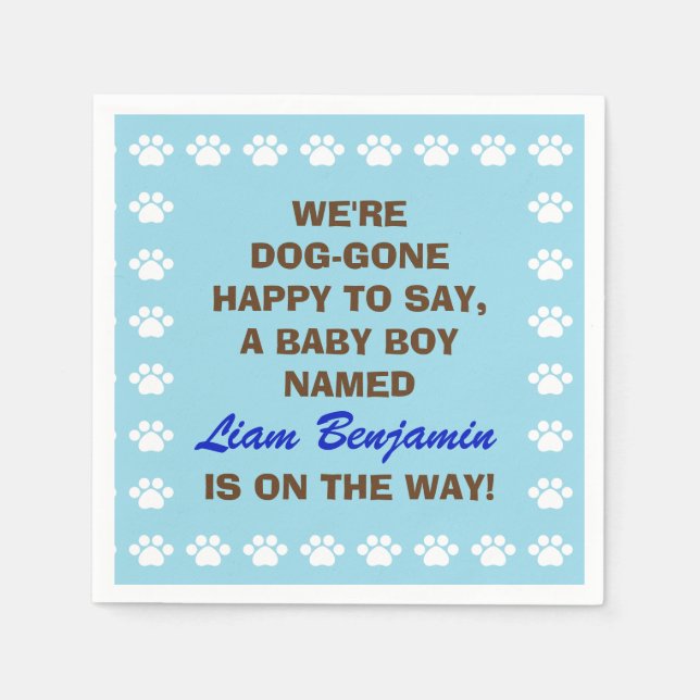 Personalisiert Baby Boy - Dog Themed Baby Dusche Serviette (Vorderseite)