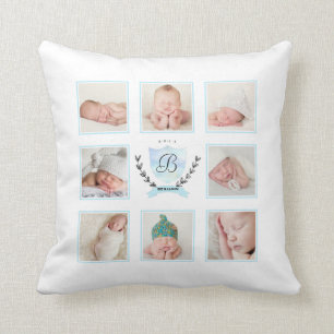 PERSONALISIERT BABY BOY FOTO COLLAGE with WREATH Kissen