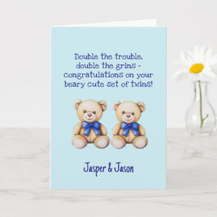 Personalisiert Baby Boy Twins Herzlichen Glückwuns Karte