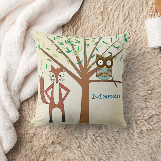 Personalisiert Baby Boy's Room Niedlich Fox and Ow Kissen (Decke)
