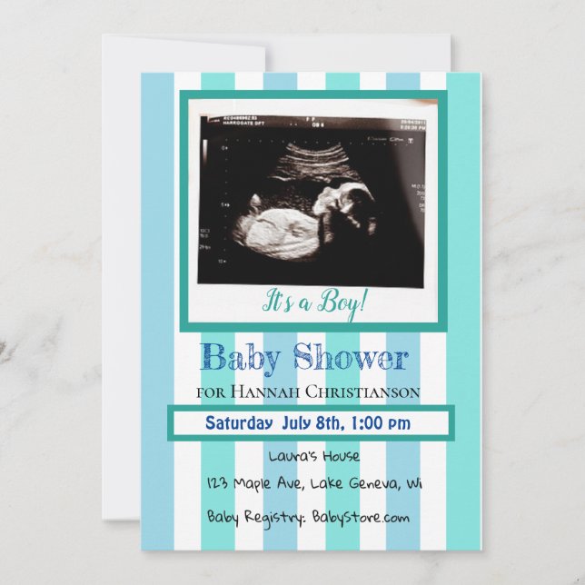 Personalisiert Baby Boy's Ultrasound Babydusche Einladung (Vorderseite)