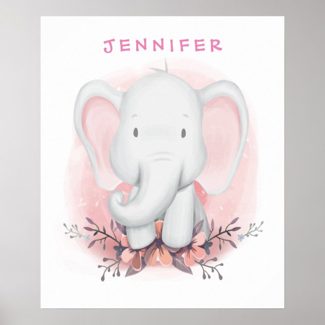 Personalisiert Baby Cartoon Elephant Poster (Vorne)