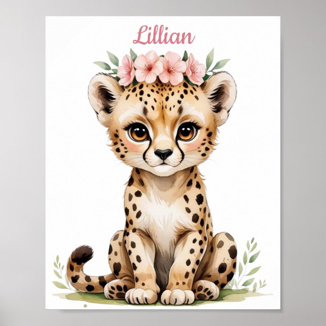 Personalisiert Baby Cheetah Elegante Safari Kinder Poster (Vorne)