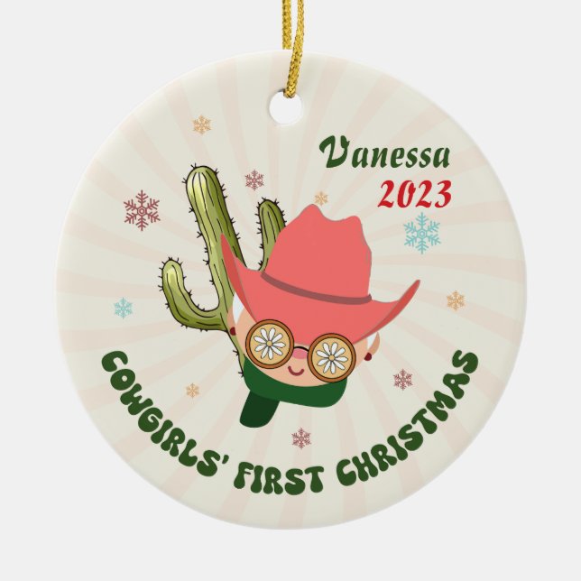 Personalisiert Baby Cowgirl Keramik Ornament (Vorne)