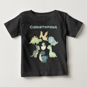 Personalisiert Baby Dinosaur Black Baby T - Shirt