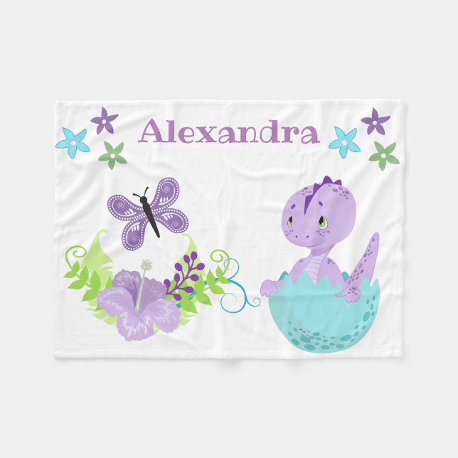 Personalisiert Baby Dinosaur & Butterfly Fleecedecke (Vorderseite (Horizontal))