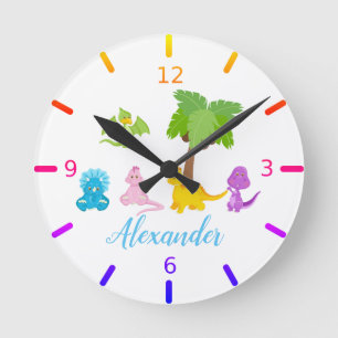 Personalisiert Baby Dinosaur & Friends Runde Wanduhr
