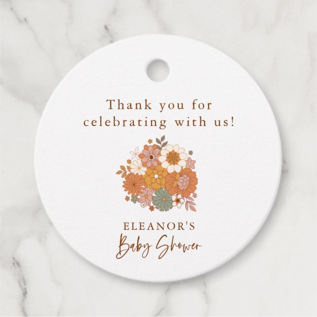Personalisiert Baby Dusche Retro Earthy Boho Flora Geschenkanhänger (Vorderseite)