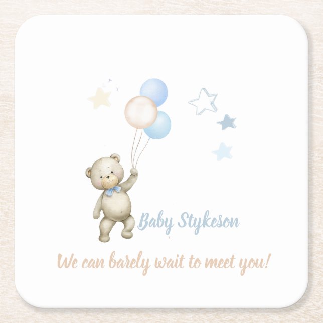 Personalisiert Baby Dusche Untersetzer Teddy Bear  (Vorderseite)