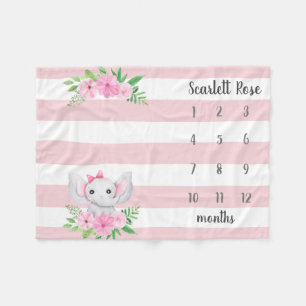 Personalisiert Baby Elephant Foto Meilenstein Fleecedecke