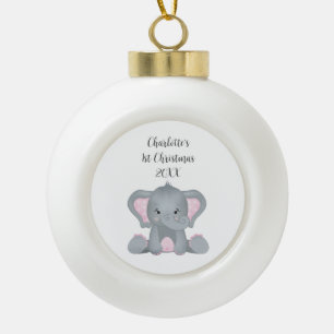 Personalisiert Baby Elephant Pink Baby 1. Weihnach Keramik Kugel-Ornament