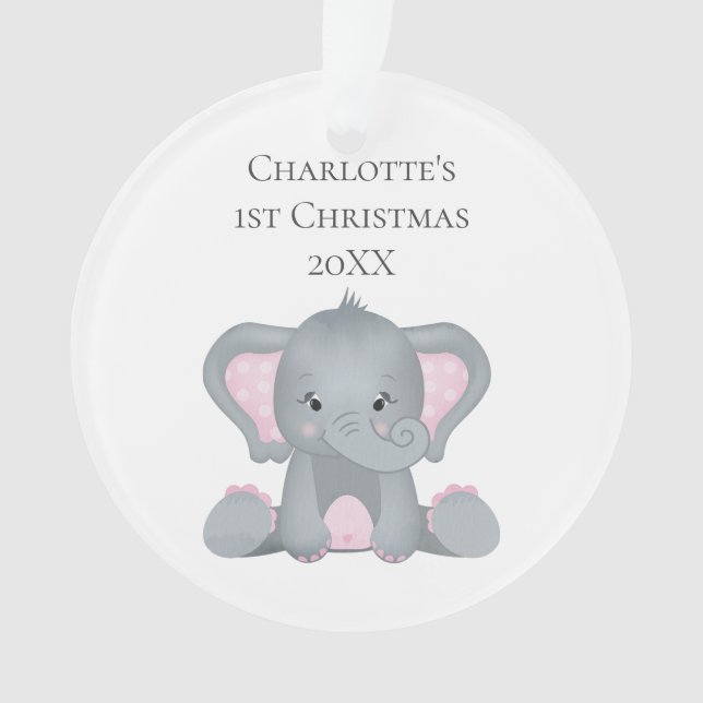 Personalisiert Baby Elephant Pink Baby 1. Weihnach Ornament (Vorderseite)