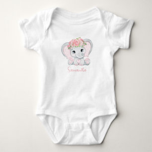 Personalisiert Baby Elephant Pink Girls Babydusche Strampler