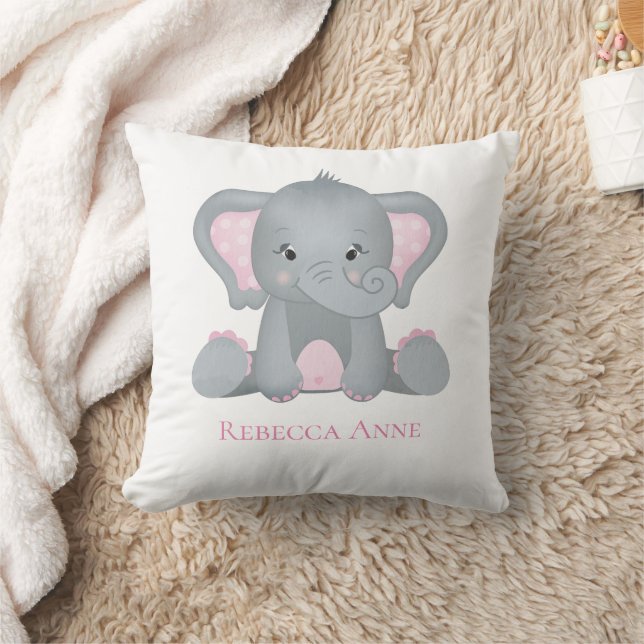 Personalisiert Baby Elephant Pink Grau Kinderzimme Kissen (Decke)