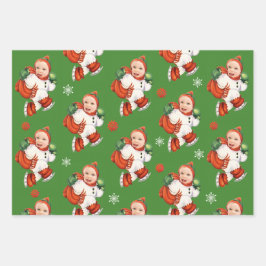 Personalisiert Baby Face Foto Chubby Santa Geschenkpapier Set