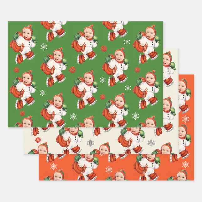 Personalisiert Baby Face Foto Chubby Santa Geschenkpapier Set (Set)