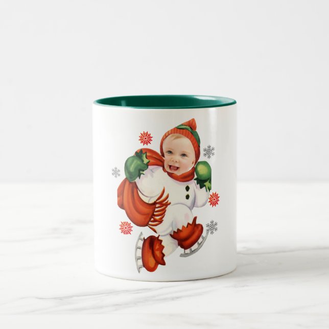 Personalisiert Baby Face Foto Chubby Santa Zweifarbige Tasse (Mittel)