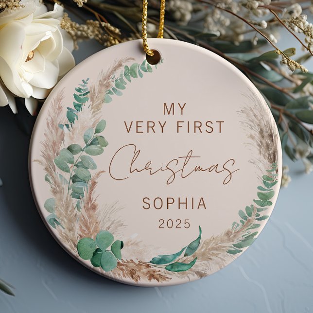 Personalisiert Baby First Christmas Boho Keramik Ornament (Von Creator hochgeladen)
