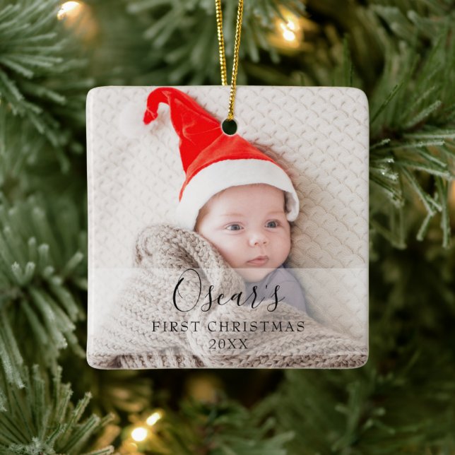 Personalisiert Baby First Christmas Foto Name Keramikornament (Baum)
