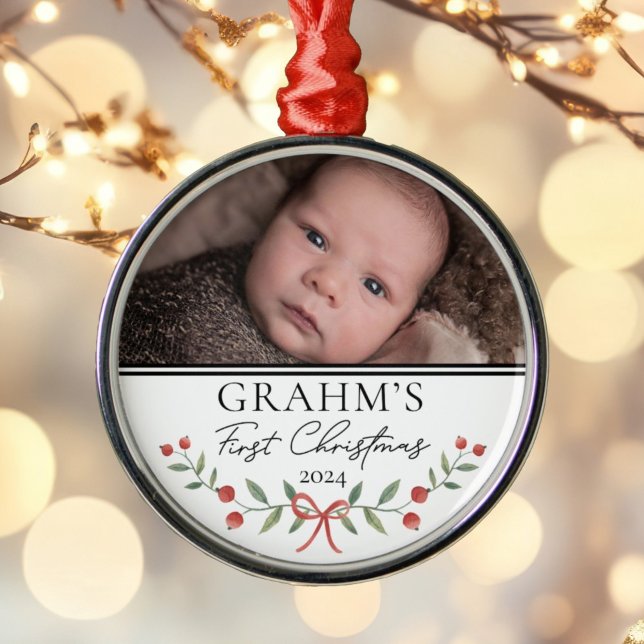 Personalisiert Baby First Christmas Foto Ornament Aus Metall (Von Creator hochgeladen)