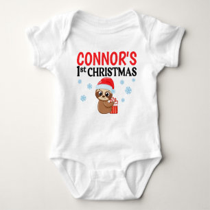 Personalisiert Baby First Christmas Niedlich Sloth Baby Strampler