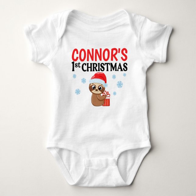 Personalisiert Baby First Christmas Niedlich Sloth Baby Strampler (Vorderseite)